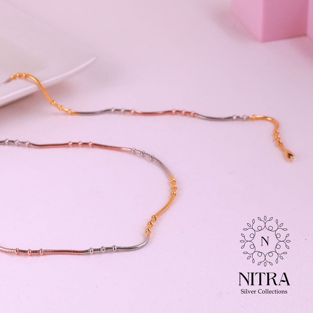 Bead drops Anklets in Triple Tone plated Silver 925